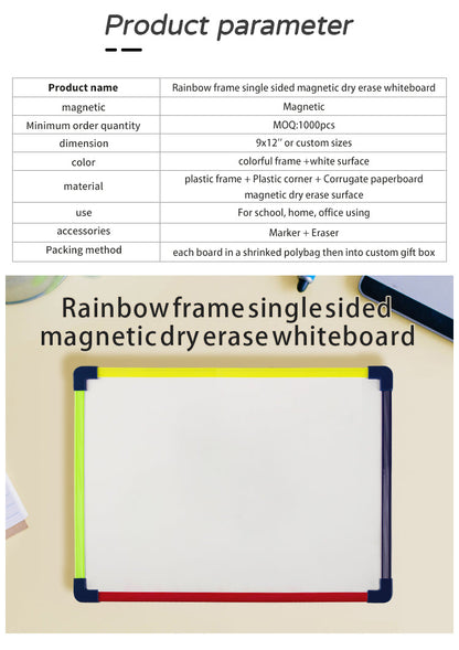 Rainbow Frame Single Sided Magnetic Dry Erase Whiteboard, 9X12 Inch Student Portable Board For Writing Drawing - Premium dry erase lapboard from Madic Whiteboard - Madic Whiteboard
