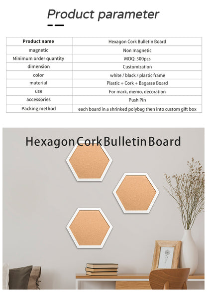 Hexagon Cork Bulletin Combo Board Background Wall Decoration Natural Color Plastic Frame Memo Mark Board - Premium cork bulletin board from Madic Whiteboard - Madic Whiteboard